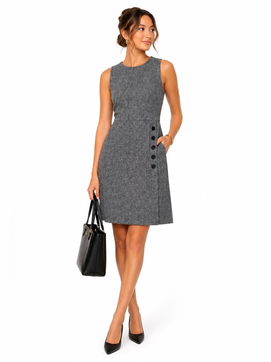 LOFT Dresses & Skirts - LOFT Gray Tweed Sleeveless Sheath Dress with Side Buttons